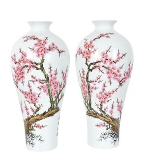 Pair of Chinese Cherry Blossom Vases