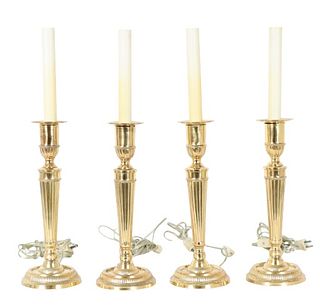 Set of (4) Brass Electric Candlesticks