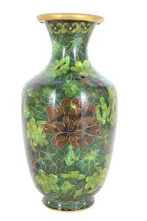 Chinese Cloisonne Green Vase