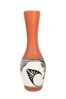 Native American Pottery Bud Vase, Signed