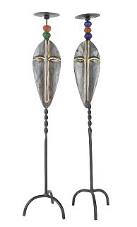 Pair of African Mask Form Candlesticks