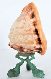 Italian Antique Cameo Carved Conch Lamp