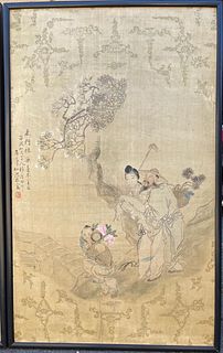 Large Antique Chinese Watercolor on Silk