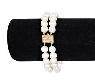 Double Strand Pearl Bracelet 14k Yellow Gold Clasp