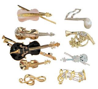 (9) Gilt Musical Pins/Brooches