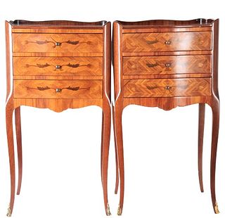 Pair of French Wood Inlaid Side Tables