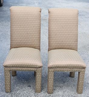 Pair of Parson Chairs, Fendi Fabric