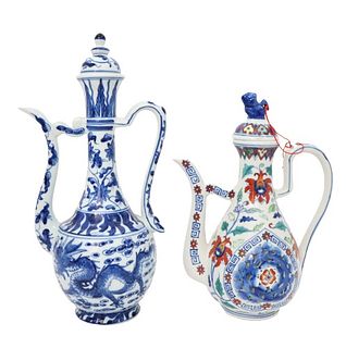 Pair of Chinese Blue & White Teapots