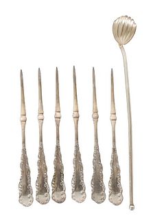 (6) Serving Picks, (1) Silver Stirring Spoon