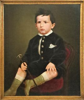 Antique Portrait of a Young Boy, Oil on Canvas
