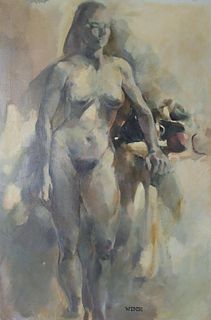 20th C. Figural Standing Nude, Signed Wine