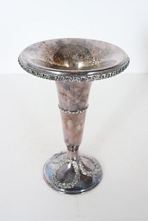 Silver Plated Trumpet Vase, Signed
