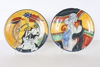 Pair of Mexican Talavera Chargers, Signed