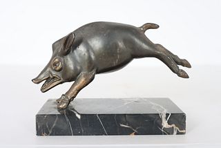 Vintage Bronze Boar Sculpture on Marble