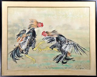Ishikawa Japanese Woodblock, Roosters