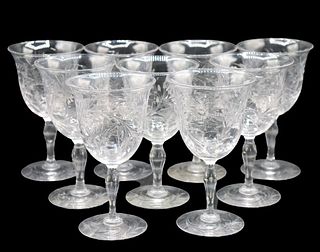 (9) Etched Crystal Wine Glasses