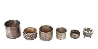 (5) Silver Napkin Rings and a Footed Silver Dish