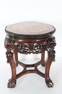 Chinese Marble Top Carved Low Table