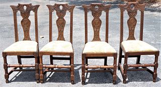 Set of (4) 19th C Carved Wood Dining Chairs