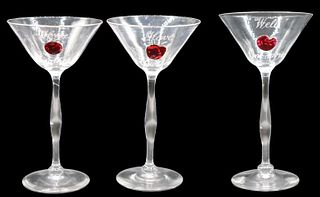 (3) Steuben Martini Glasses