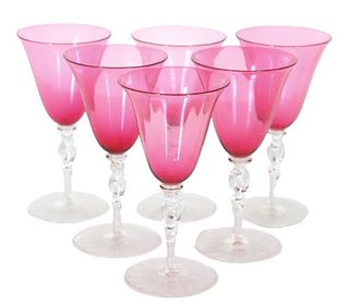 (6) Steuben Ruby Wine Glasses
