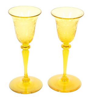 Pair of Steuben Bristol Yellow Wine Goblets