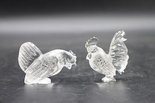 Pair of Chinese Rock Crystal Chicken & Rooster