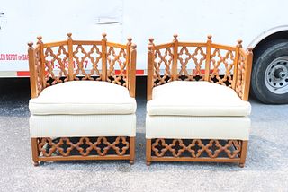 Pair Carved Wood "Gothic Style" Chairs, Thailand