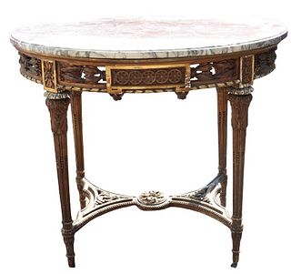 French Oval Gold Leaf & Marble Top Table