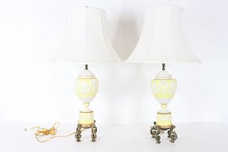 Pair of Yellow Urn Form Lamps, Mid 20th C