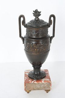 Antique Urn Form Spelter & Marble Garniture