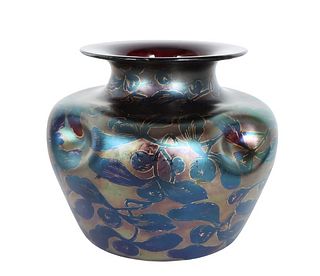 Iridescent Art Glass Rimmed Vase