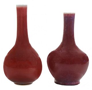 Two Porcelain Copper-Red Bottle Vases