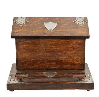 Antique English Oak Desk Box, Metal Mounts