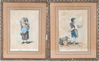 Pair of French Hand Watercolored Engravings