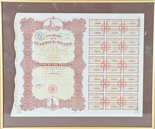 Framed French Stock Certificate