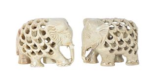 Pair of Indian Elephant Stone Carvings