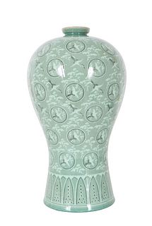 Korean Celadon Crane Porcelain Vase