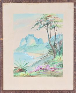 20th C Signed Watercolor, Bora Bora