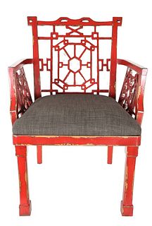 Chinese Red Lacquer Carved Chair