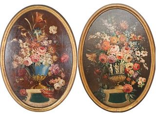 Pair of Oval Still Life Paintings, Oil on Canvas