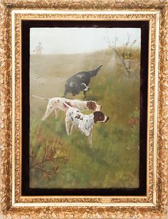 Hunting Dogs and Hunter, Oil on Board