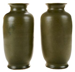 Pair Teadust-Glazed Porcelain Vases