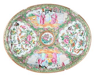 Antique Chinese Rose Medallion Oval Platter