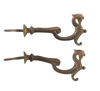 Pair of Antique Decorative Hooks with Feline Motif