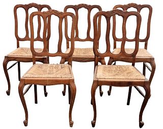 Set of (5) Woven Straw Dining Chairs