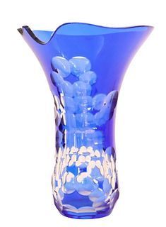Polish Blue Cut Glass Vase