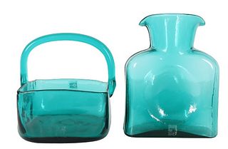 (2)  Blenko Turquoise Glass Vessels