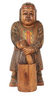 Polychrome Carved Wooden Mongolian Figure