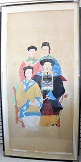 Chinese Family Portrait Scroll, Watercolor/Gouache